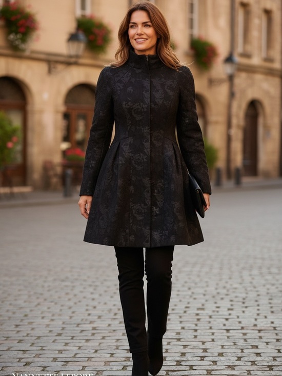 Nanette Lepore Jackets & Blazers - Nanette Lepore Black Floral Jacquard Pea Coat